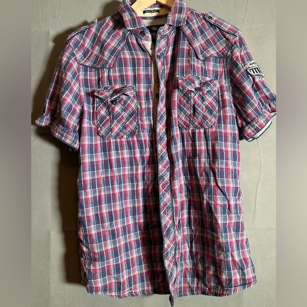 Buffalo David Bitton Button Up Shirt Men’s Blue Plaid Large Long Sleeve Cotton